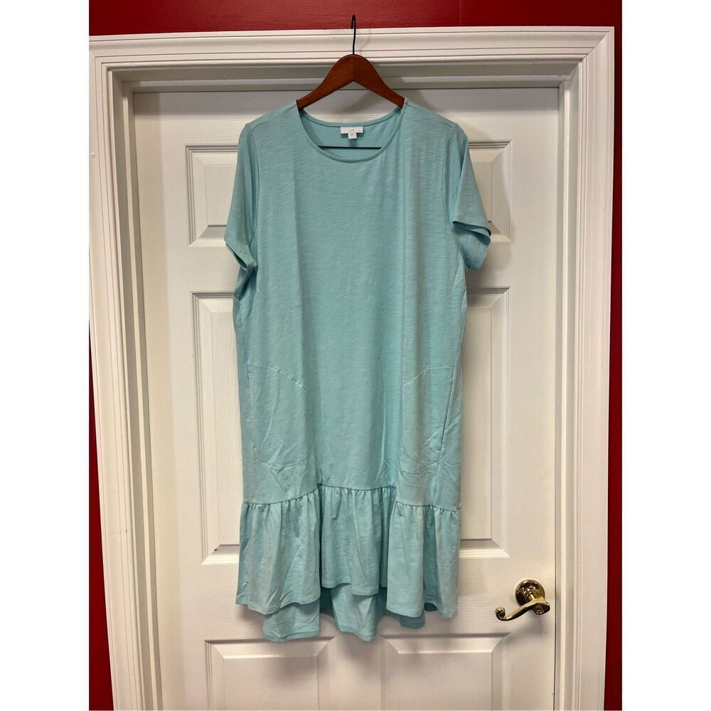 J. Jill Light Blue Lagenlook Ruffle Hem Low Pocket MIDI Dress sz XL NWOT